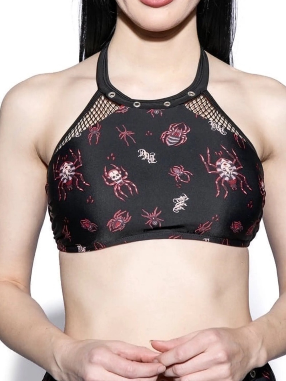 BlackCraft Spider Print High Neck Bikini Top Mesh Goth